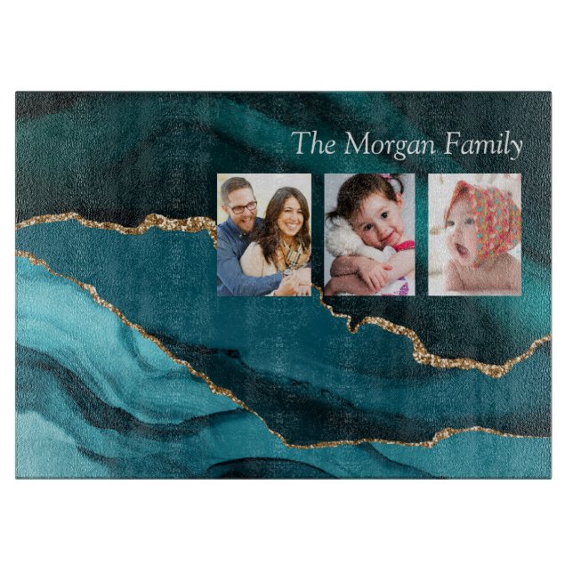 Gold Black & Teal Agate, DIY Name 3 Photos, Vs 2 Cutting Board (Front)