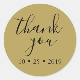 gold black thank you elegant wedding classic round sticker