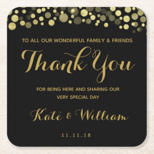 GOLD & BLACK THANK YOU personalised coaster