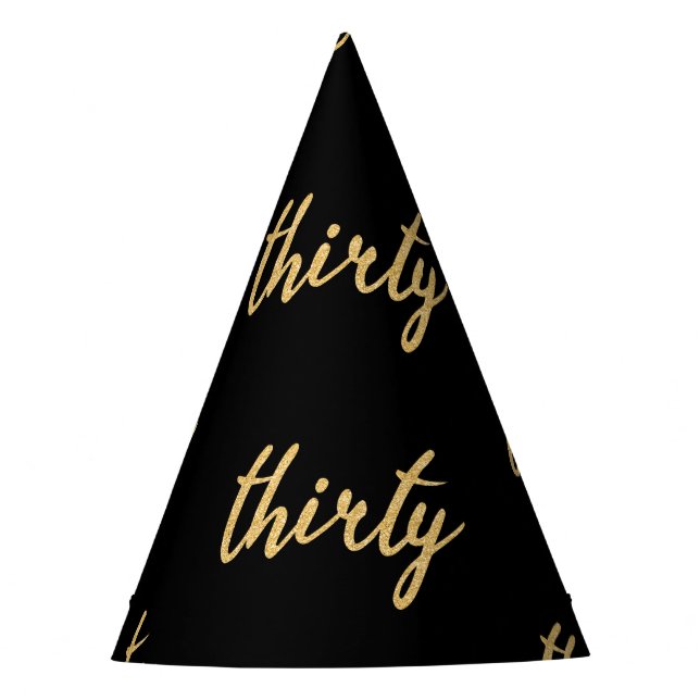 Gold Black "Thirty" 30 Birthday Party Glitter Hat (Front)