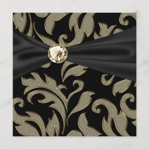 Gold Black Tie Black Damask Party Invitation