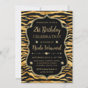 Gold Black Tiger Stripe Elegant Birthday Invitation