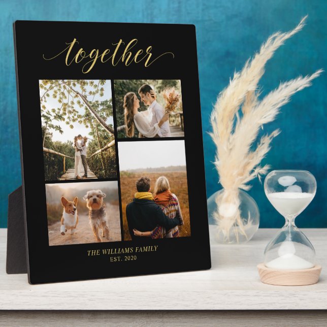 Gold & Black | Together Family Gift Photo Collage Plaque (Side)