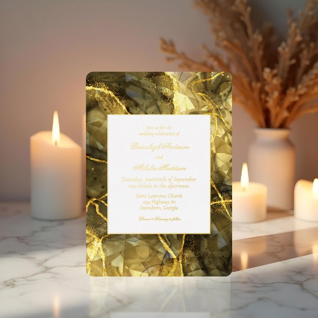 Gold Black Topaz Gemstone Wedding Foil Invitation (Creator Uploaded)