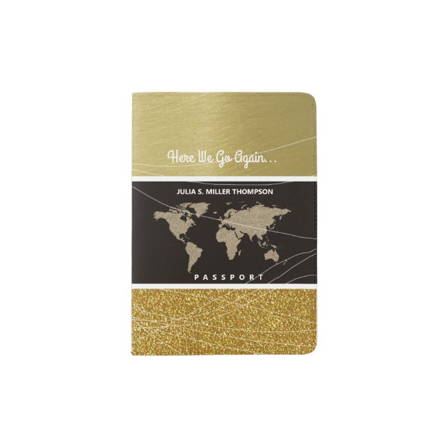 Gold Black Travel Passport Holder for Women (Front)