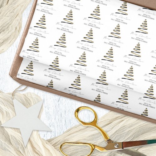 Gold Black Tree Pattern Name Merry Christmas Tissue Paper