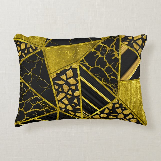 Gold Black Triangle Texture Illusion Accent Pillow (Front)