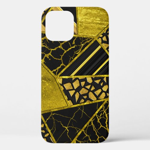 Gold Black Triangle Texture Illusion iPhone 12 Case