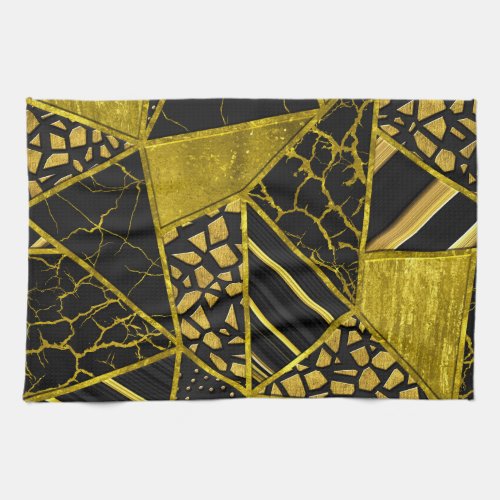 Gold Black Triangle Texture Illusion Kitchen Towel