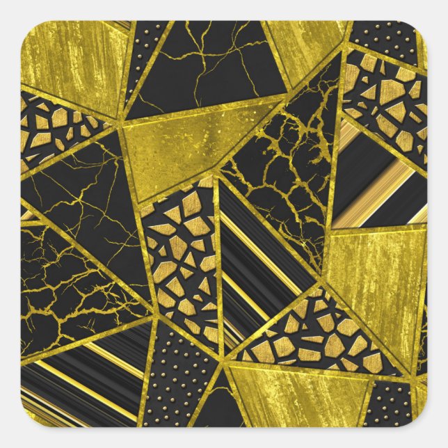 Gold Black Triangle Texture Illusion Square Sticker (Front)