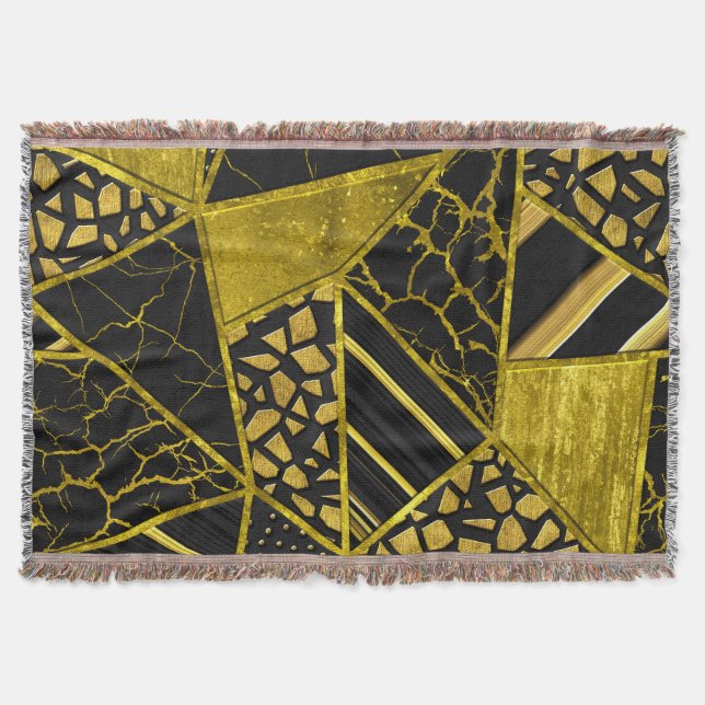 Gold Black Triangle Texture Illusion Throw Blanket (Front)