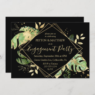 Gold & Black Tropical Foliage Engagement Party  In Invitation