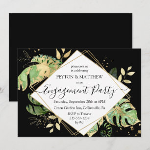 Gold & Black Tropical Foliage Engagement Party Inv Invitation