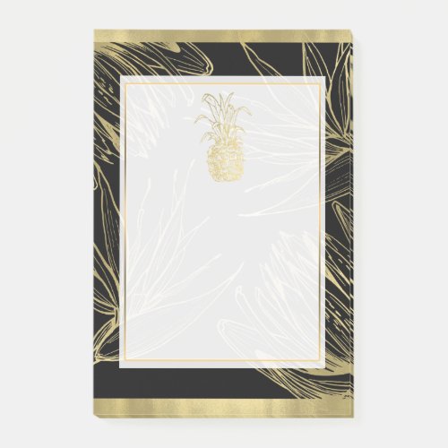 Gold  Black Tropical Pineapple Botanical Floral Post_it Notes