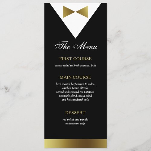 Gold  Black Tuxedo Menu Card Modern Formal