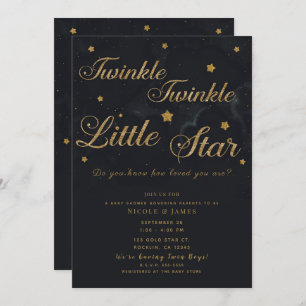 Gold Black Twinkle Stars Night Sky Baby Shower Invitation