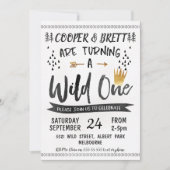 Gold Black Twins Wild One Birthday Invitation (Front)