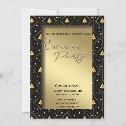 Gold black typography corporate Christmas party Invitation