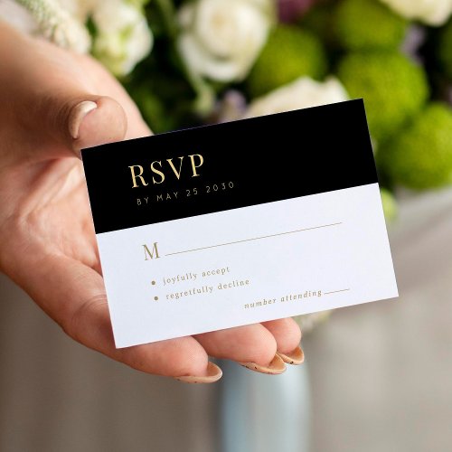 Gold black typography elegant minimal wedding RSVP Enclosure Card