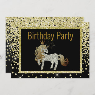 Gold Black Unicorn Sparkle Birthday Invitation