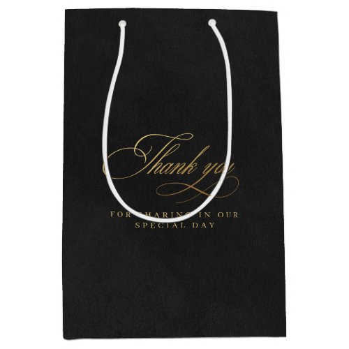 Gold  Black Velvet Imitation Wedding Thank You  Medium Gift Bag