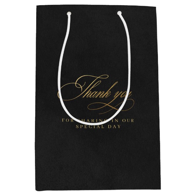 Gold & Black Velvet Imitation Wedding Thank You  Medium Gift Bag (Front)