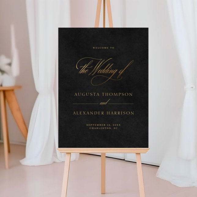 Gold & Black Velvet Imitation Wedding Welcome Sign (Gold & Black Velvet Texture Wedding Welcome Sign)