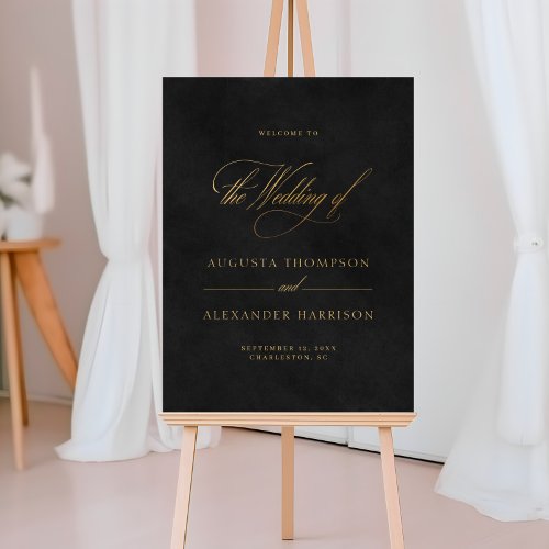 Gold  Black Velvet Texture Wedding Welcome Sign