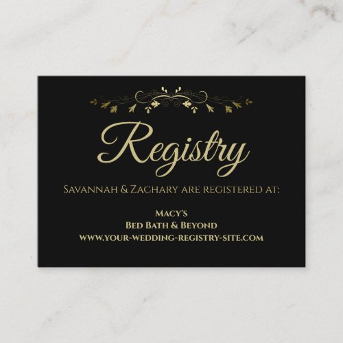 Gold  Black Vintage Border Wedding Registry Enclosure Card