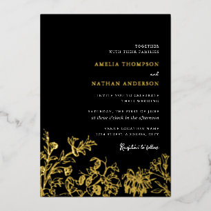 Gold Black Vintage Floral Elegant Wedding Foil Invitation