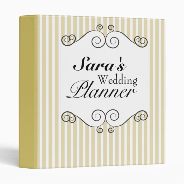Gold & Black Vintage Personalized Wedding Planner Binder (Front/Spine)