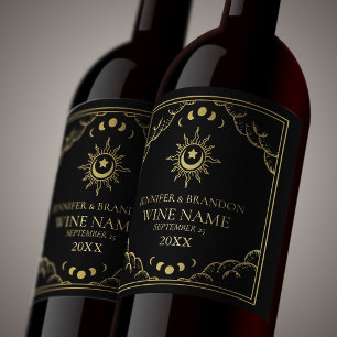 Gold & Black Vintage Tarot Card Wedding  Wine Label