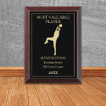 Gold Black Volleyball MVP Award Plaque<br><div class="desc">This volleyball Most Valuable Player award plaque features a gold silhouette volleyball player.  Above and below the player image are text fields for you to customize,  also in gold. Everything is placed on a dramatic black background.</div>