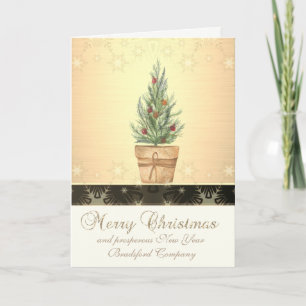 Gold, Black,Watercolor Christmas Tree,Corporate Holiday Card