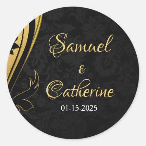 Gold Black Wedding Anniversary Modern Personalize Classic Round Sticker