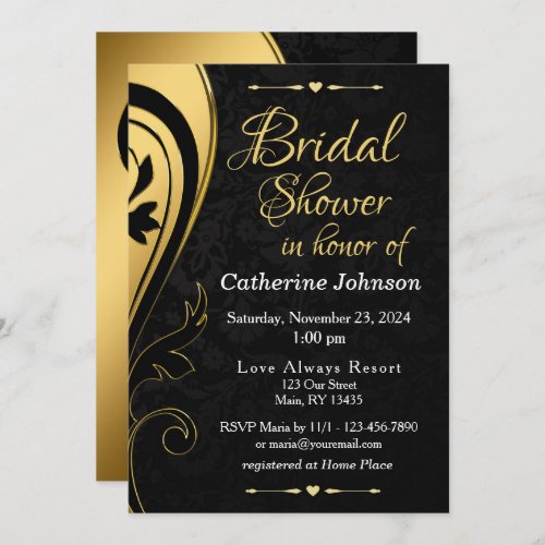 Gold Black Wedding Bridal Shower Invitation Card