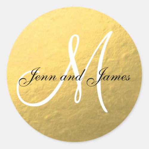 Gold Black Wedding Favor Sticker Initial