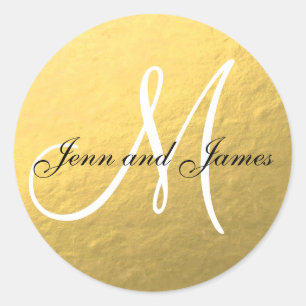 Gold Black Wedding Favor Sticker Initial