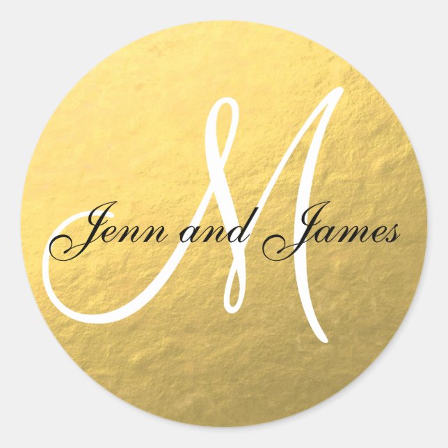 Gold Black Wedding Favor Sticker Initial (Front)