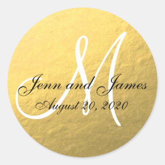 Gold Black Wedding Favor Sticker Initial