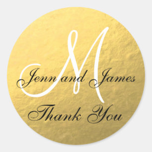 Gold Black Wedding Favor Sticker Initial
