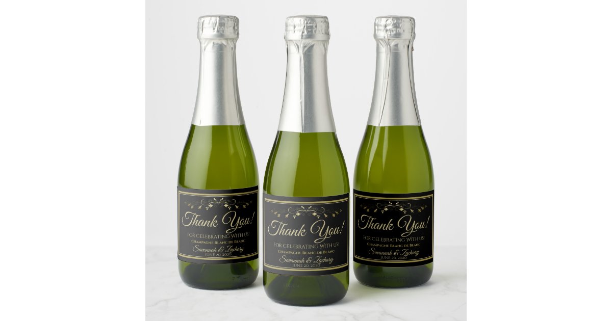 Gold & Black Wedding Mini Champagne Bottle Champagne Label | Zazzle.com