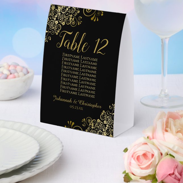 Gold & Black Wedding Table Number Seating Chart Paper Table Tent (Insitu(Wedding))