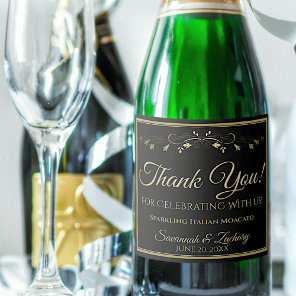 Gold Black Wedding Thank You Sparkling Wine Bottle Label