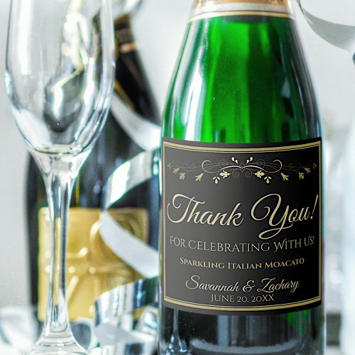 Gold Black Wedding Thank You Sparkling Wine Bottle