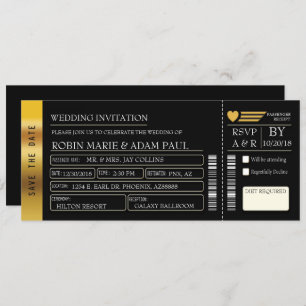 Gold & Black Wedding Ticket Invitation