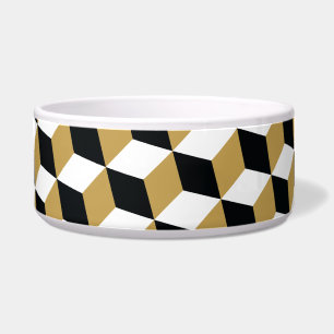 Gold Black & White 3D Cubes Pattern Bowl