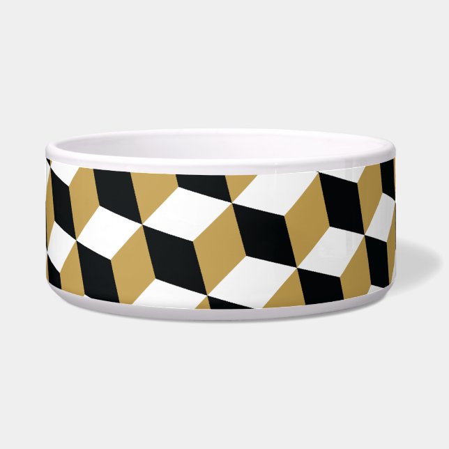 Gold Black & White 3D Cubes Pattern Bowl (Front)
