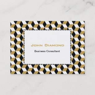Gold Black & White 3D Cubes Pattern Business Card