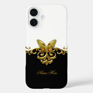 Gold Black White Butterfly iPhone 16 Case